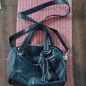 Express Black Leather Shoulder Bag with Tassel